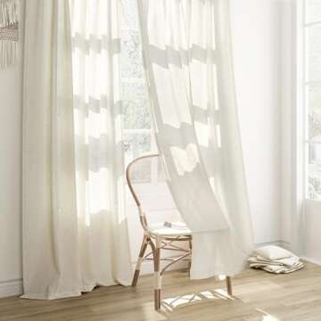 Joywell Linen Long Curtains 96 Inches Long for Living Room 2 Panel Set Light Filtering Neutral Modern Farmhouse Boho Semi Sheer 96 Inches Length 8 ft Window Curtain for Sliding Door Patio