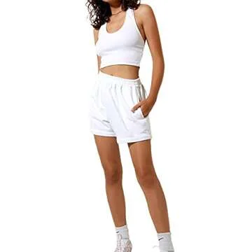 FULA-bao Women Summer Cotton Athletic Shorts Casual High Waist Sweat Shorts Comfy Lounge Running Gym Shorts Pants with Pockets (A White, S)