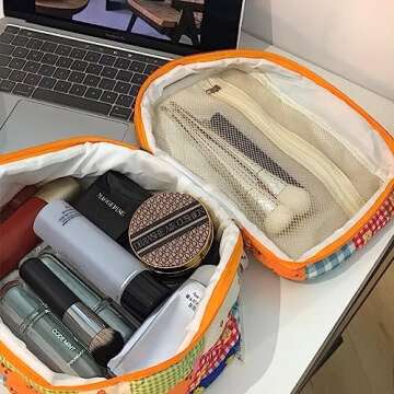 Large Cotton Makeup Bag Travel Cosmetic Bag Quilted Cosmetic Pouch Coquette Aesthetic Floral Toiletry Bag Small Cute Travel Cosmetic Bags for Women (Summer Flower)