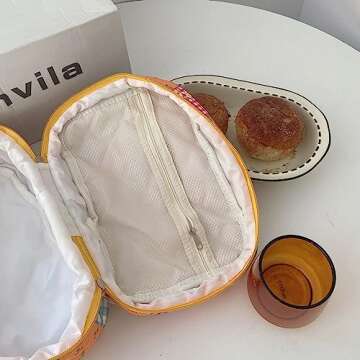 Large Cotton Makeup Bag Travel Cosmetic Bag Quilted Cosmetic Pouch Coquette Aesthetic Floral Toiletry Bag Small Cute Travel Cosmetic Bags for Women (Summer Flower)