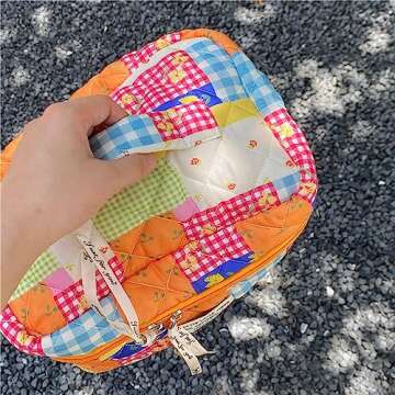 Large Cotton Makeup Bag Travel Cosmetic Bag Quilted Cosmetic Pouch Coquette Aesthetic Floral Toiletry Bag Small Cute Travel Cosmetic Bags for Women (Summer Flower)