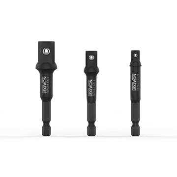LEXIVON Impact Grade Socket Adapter Set, 3" Extension Bit With Holder | 3-Piece 1/4", 3/8", and 1/2" Drive, Adapt Your Power Drill To High Torque Impact Wrench (LX-101)