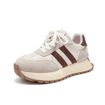 BEAU TODAY Fashion Sneakers for Women, Casual Walking Sneakers for Women, Genuine Leather Chunky Pla...