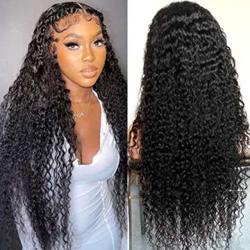 SYHGK 13x6 Deep Wave Lace Front Wigs - 150% Density Human Hair Wig, Natural Black 24 Inch