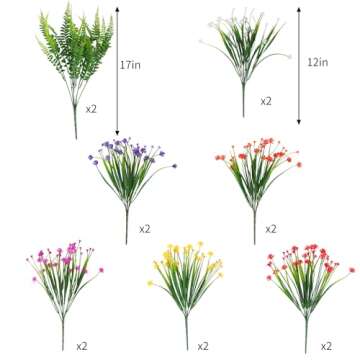 CEWOR 14 Bundles Artificial Flowers, Plants Outdoor, UV Resistant Fake Plastic Flowers Boston Fern A...