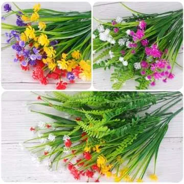 CEWOR 14 Bundles Artificial Flowers, Plants Outdoor, UV Resistant Fake Plastic Flowers Boston Fern Artificial Greenery for Indoor Outdoor Garden Patio Window Kitchen Home Vase Decor (Mix Color)