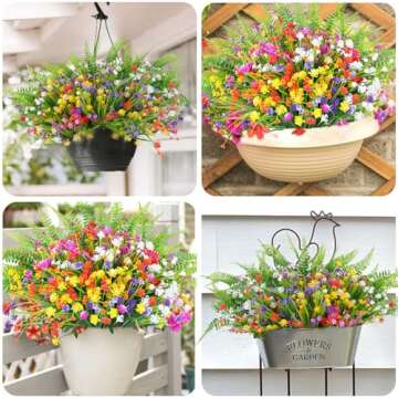 CEWOR 14 Bundles Artificial Flowers, Plants Outdoor, UV Resistant Fake Plastic Flowers Boston Fern Artificial Greenery for Indoor Outdoor Garden Patio Window Kitchen Home Vase Decor (Mix Color)