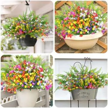 CEWOR 14 Bundles Artificial Flowers, Plants Outdoor, UV Resistant Fake Plastic Flowers Boston Fern Artificial Greenery for Indoor Outdoor Garden Patio Window Kitchen Home Vase Decor (Mix Color)