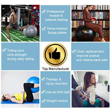 RGGD&RGGL Exercise Ball (18-34in),Professional Yoga Stability Ball Chair Extra Thick Anti-Burst Support 2200 lbs,with Quick Pump &Workout Guide for Home&Gym&Office (Pink, 22inch)