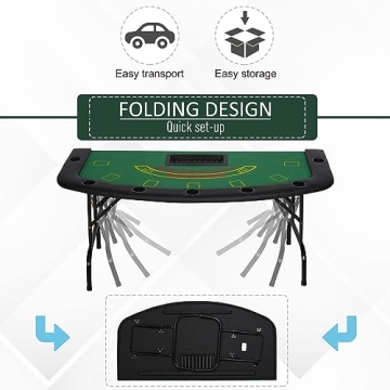 Soozier Foldable Poker Table for 7 Players - Casino Quality