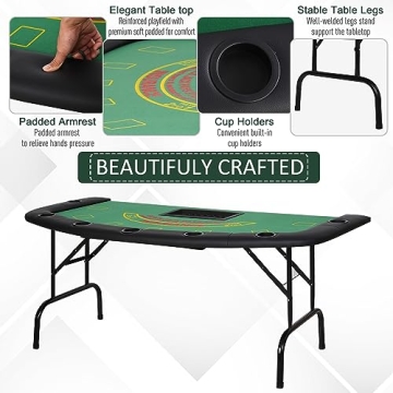 Soozier Foldable Poker Table for 7 Players - Casino Quality