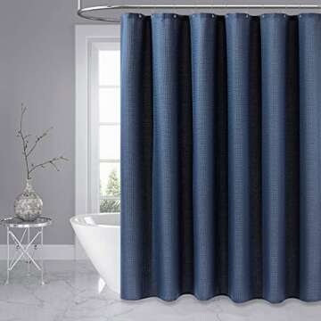Dynamene Navy Blue Waffle Weave Shower Curtain 72x72