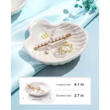 Monogrammed Shell Ceramic Ring Tray Trinket Dish Jewelry Plate Tray Vanilla Teen Girl Clean Aestheti...