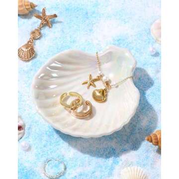 Monogrammed Shell Ceramic Ring Tray Trinket Dish Jewelry Plate Tray Vanilla Teen Girl Clean Aesthetic Preppy Stuff Coquette Thing Pink Cute Accessories Room Bedroom Bathroom Room College Dorm Decor