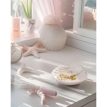 Monogrammed Shell Ceramic Ring Tray Trinket Dish Jewelry Plate Tray Vanilla Teen Girl Clean Aesthetic Preppy Stuff Coquette Thing Pink Cute Accessories Room Bedroom Bathroom Room College Dorm Decor