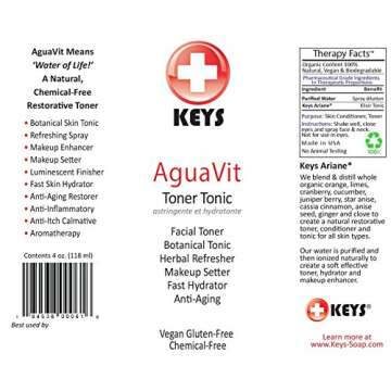 Keys AguaVit All Natural, Chemical-Free, Organic Vegan Botanical Restorative Toner Tonic, Spray Refr...