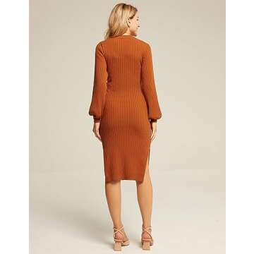 Maternity Knit Midi Sweater Dress Tie Waist Dress Fall Lantern Sleeve Dress Orange M