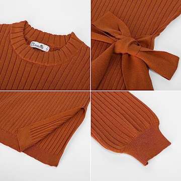 Maternity Knit Midi Sweater Dress Tie Waist Dress Fall Lantern Sleeve Dress Orange M