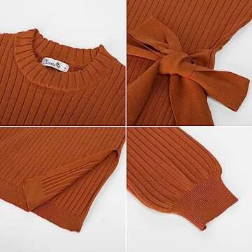 Maternity Knit Midi Sweater Dress Tie Waist Dress Fall Lantern Sleeve Dress Orange M