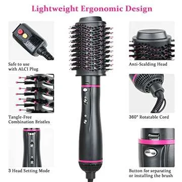 Hair Dryer Brush, 4 in 1 One Step Professional Hot Air Brush for Curling Drying Straightening Combing, [Ceramic Coating][Negative Ion] Volumizing Blow Dryer Brush
