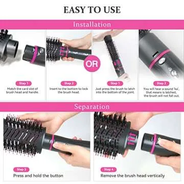 Hair Dryer Brush, 4 in 1 One Step Professional Hot Air Brush for Curling Drying Straightening Combing, [Ceramic Coating][Negative Ion] Volumizing Blow Dryer Brush