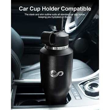 INSPI Water Bottle Fits in Car Cup Holder, 40oz Stainless Steel Water Bottle Tumbler with 2 Lids & Stickers, Double Wall Travel Flask (Cold for 48 Hrs, Hot for 24 Hrs), Black