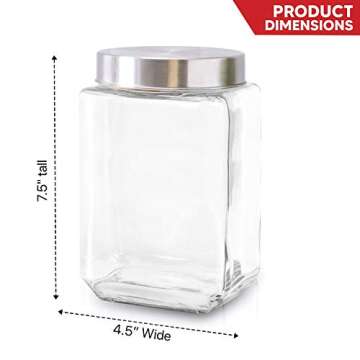 Glass Containers for Kitchen – Set of 3 Food Storage Containers – Storage Jars with Stainless St...