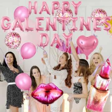 xituodai Galentines Decorations - 12pc Set Including 16 Inch Heart Foil, Lips, Lipstick Balloons for...