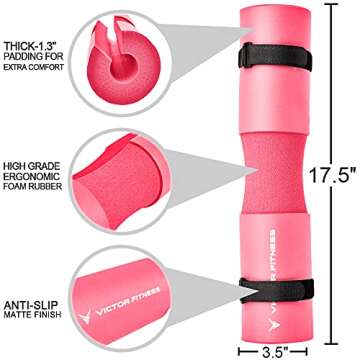 Victor Fitness Pink Protective Neck Barbell Pad for Squats, Hip Thrusts, and Lunges for Olympic or S...