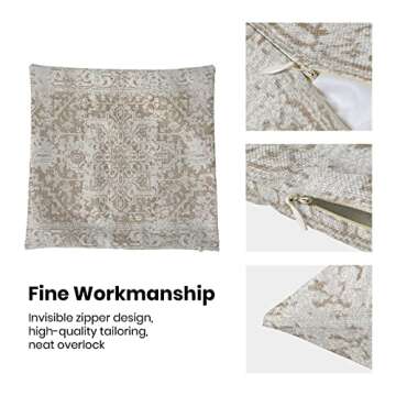 Gohdiwh Boho Pillow Covers 16x16 Set of 2, Ethnic Design Decorative Outdoor Throw Pillows Linen Brown Carpet Pattern Farmhouse Cushion Pillow Covers for Sofa Couch Outdoor Decor