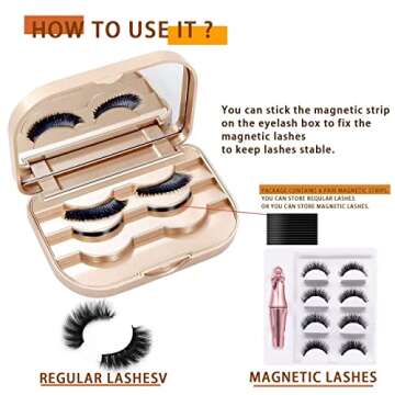 JYHi False Eyelash Storage Case with Mirror Lash Organizer Holder Box Empty Makeup Cosmetic Travel Case and Eyelash Tweezers Lash Container (Gold)