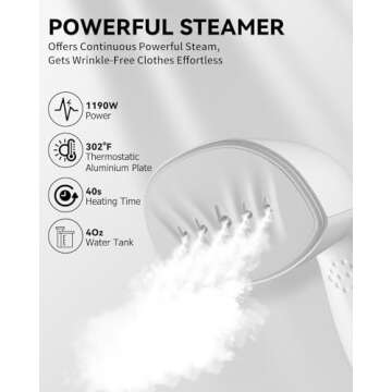 BHGOODS Steamer for Clothes Dual Voltage Travel Steamer 110V-220V for Worldwide Use, Clothes Steamer Handheld Steam Iron Travel Essentials, 1190W Quick Wrinkle Removal, Leakproof, White