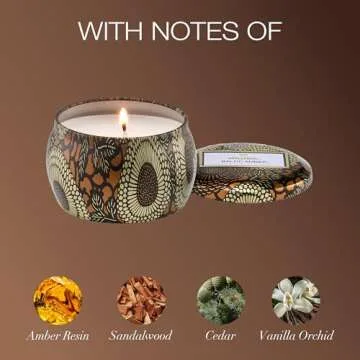 Voluspa Baltic Amber Candle | Mini Tin | 4 Oz. | 25 Hour Burn Time | Coconut Wax for a Cleaner Burn