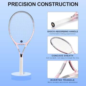 bo'weiqi 27" Recreational Tennis Racket Set 2 Players Lightweight Pre-Strung Tennis Racquets for Beginners, Including 3 Balls, 2 Overgrips, 2 Vibration Dampers and 1 Bag (Green and Pink)