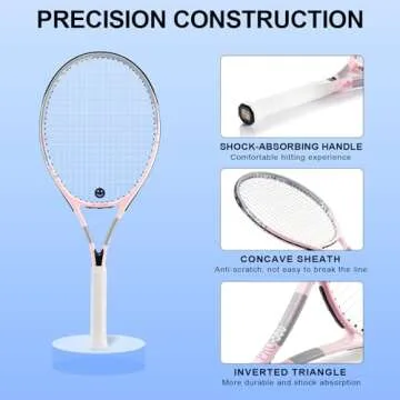 bo'weiqi 27" Recreational Tennis Racket Set 2 Players Lightweight Pre-Strung Tennis Racquets for Beginners, Including 3 Balls, 2 Overgrips, 2 Vibration Dampers and 1 Bag (Green and Pink)