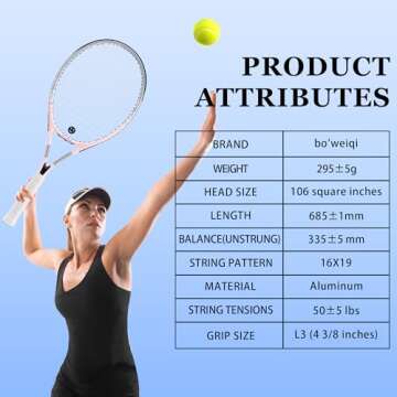 bo'weiqi 27" Recreational Tennis Racket Set 2 Players Lightweight Pre-Strung Tennis Racquets for Beginners, Including 3 Balls, 2 Overgrips, 2 Vibration Dampers and 1 Bag (Green and Pink)