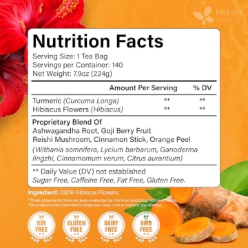 FreshDrinkUS Premium Harmony Herbal Tea – 60 Natural Bags of Turmeric, Hibiscus and More