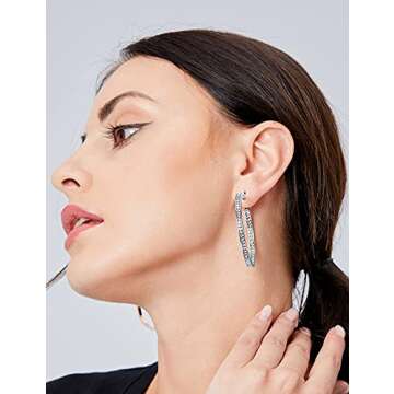 Large Stainless Steel Hoop Earrings for Women, Big Hypoallergenic Hoops Earring ARSKRO White Rhinestone Crystal Cubic Zirconia 50mm 2 inch Ear Ring Jewelry Gifts for Women Sensitive Ears