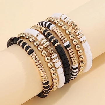 SEMATA Friendship Bracelet Making Kit for Women White & Black Clay Beads - Gold Beads for Bracelets Making & Jewelry Making