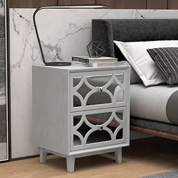 COZAYH Modern Contemporary Nightstand, 2-Drawer Front Mirror Nightstand, for Small Spaces, Bedroom, Light Gray