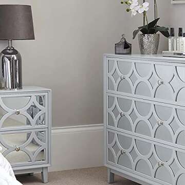 COZAYH Modern Contemporary Nightstand, 2-Drawer Front Mirror Nightstand, for Small Spaces, Bedroom, Light Gray