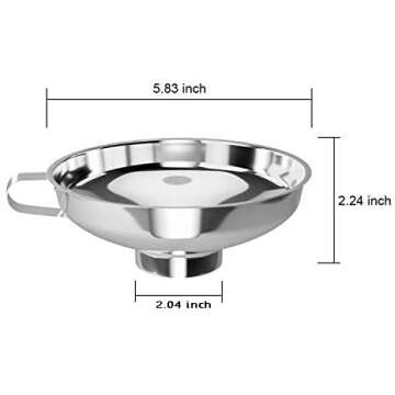 Stainless Steel Canning Funnel, Wide Mouth Jar Funnel With Handle for Wide and Regular Mouth Jars, Food Grade Metal Jam Funnel, 5.5-Inch Large Kitchen Funnels by HOXHA