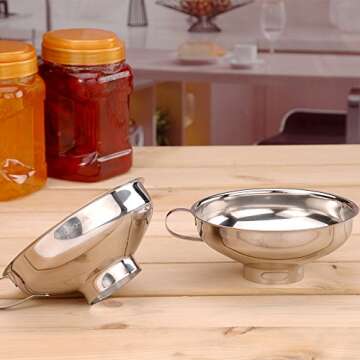 Stainless Steel Canning Funnel, Wide Mouth Jar Funnel With Handle for Wide and Regular Mouth Jars, Food Grade Metal Jam Funnel, 5.5-Inch Large Kitchen Funnels by HOXHA