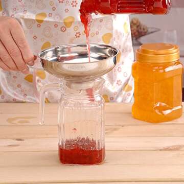 Stainless Steel Canning Funnel, Wide Mouth Jar Funnel With Handle for Wide and Regular Mouth Jars, Food Grade Metal Jam Funnel, 5.5-Inch Large Kitchen Funnels by HOXHA