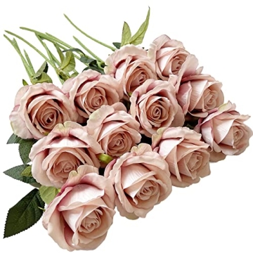 UKELER 12 Pcs Artificial Rose Flowers - Realistic Silk Faux Roses for Wedding and Home Decoration