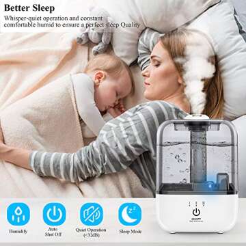 Cool Mist Humidifier, Quiet Humidifiers for Home Bedroom Babies, 4.5L Top Fill Mist Large Humidifier Ultrasonic Air Humidifier, Works Up to 30 Hours, Adjustable Mist Levels, Auto Shut-Off