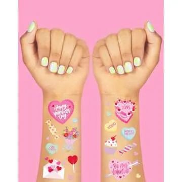 xo, Fetti Valentine's Day Temporary Tattoos - 54 Hot Pink Foil Styles | V-Day Party Decoration, Galentines, Party Favor, Be Mine, Candy Heart, Vday Supplies, XOXOs