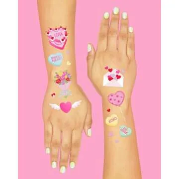 xo, Fetti Valentine's Day Temporary Tattoos - 54 Hot Pink Foil Styles | V-Day Party Decoration, Galentines, Party Favor, Be Mine, Candy Heart, Vday Supplies, XOXOs