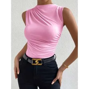 Milumia Women's Elegant Ruched Mock Neck Tank Top