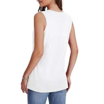 WIHOLL Women's White Casual V Neck Summer Tank Top